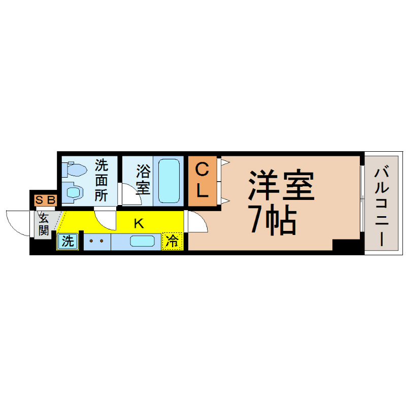 プロシード新栄 間取図　洋室7帖　脱衣洗面所　バルコニー