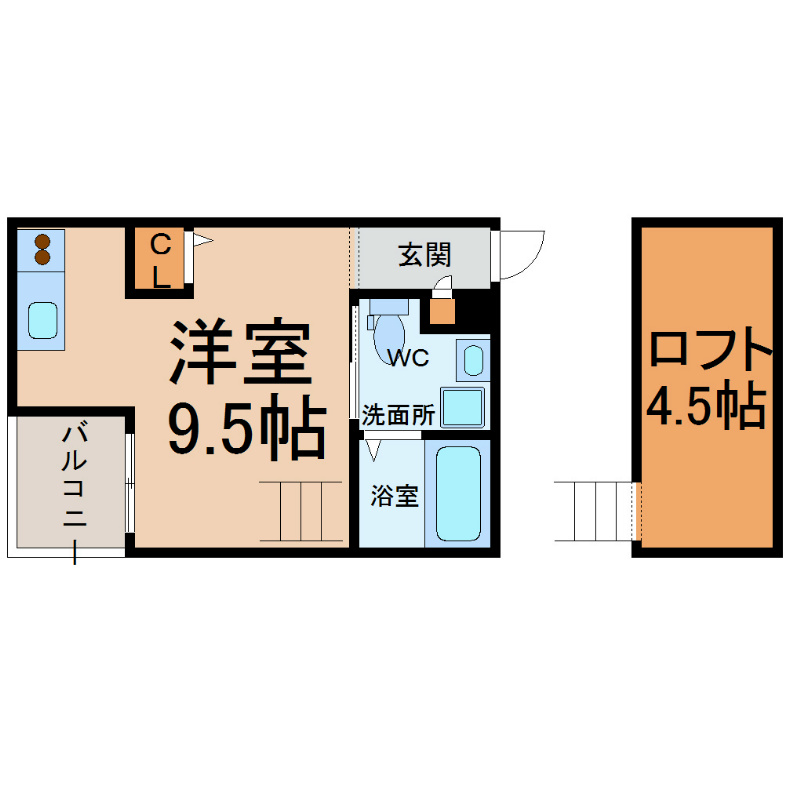 ＭＹＵＶ 間取図　光インターネット無料　全角部　家具家電用意できます