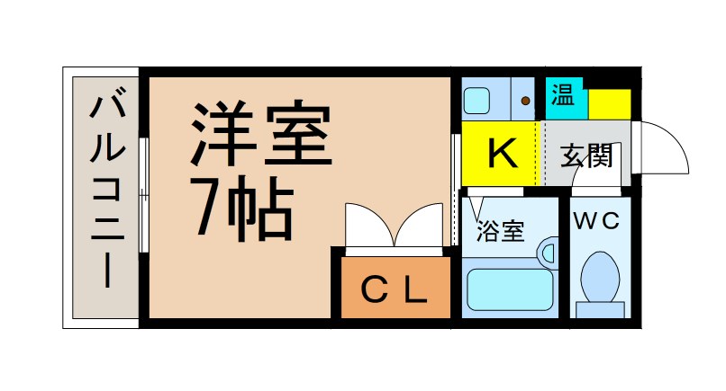 第一杜ビル  間取図　洋室7帖　バストイレ別　クローゼット　バルコニー