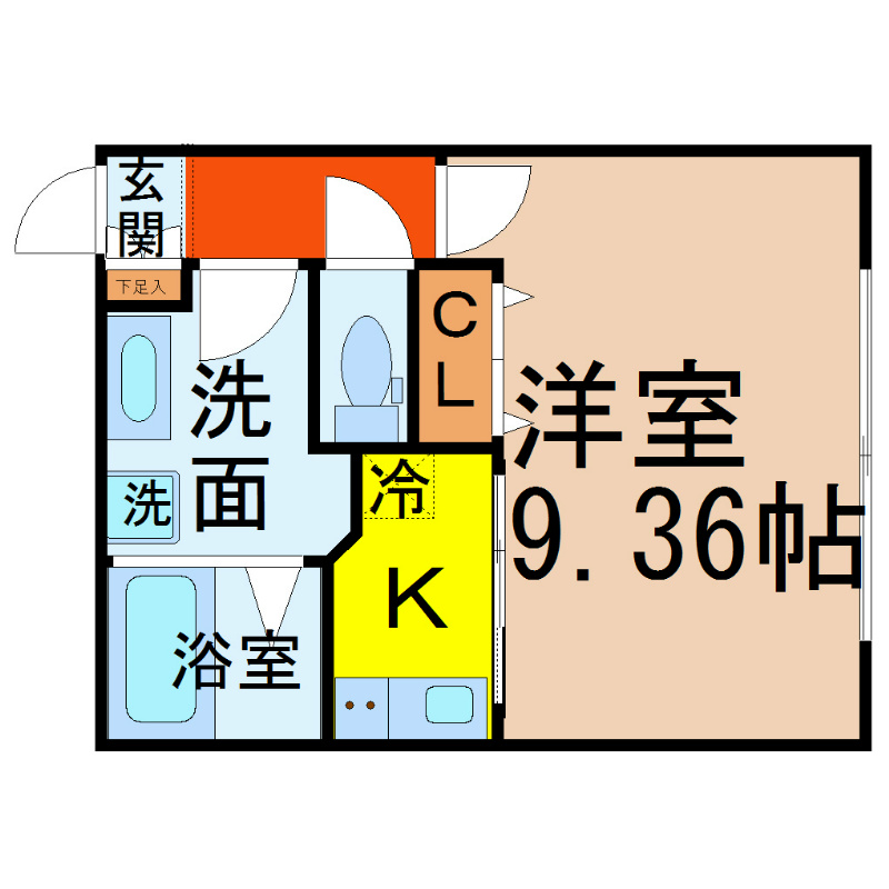 Ｂｒａｎｃｈｅ城西 間取図　洋室9.36帖　脱衣洗面所　専用庭付き