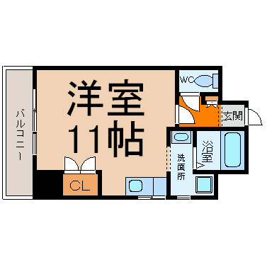 レジデンシア東別院 間取図　洋室11帖　脱衣洗面所　バルコニー