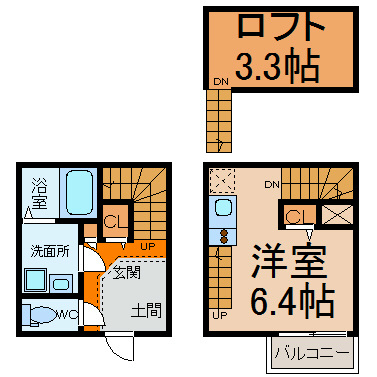 リュミエ本陣 間取図　洋室6.4帖　ロフト3.3帖