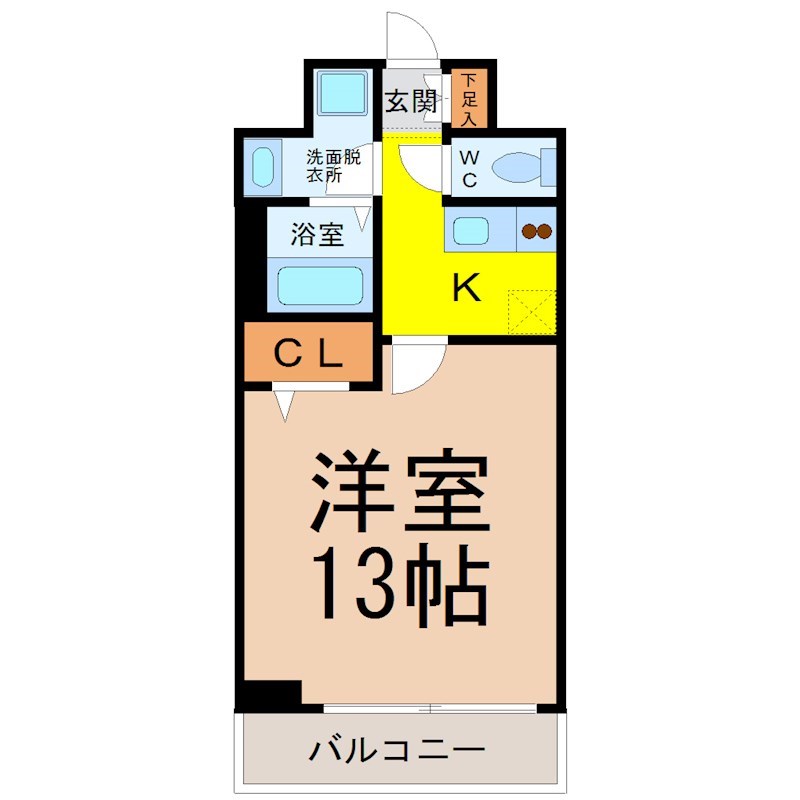 ＦＬＡＴ12（フラット12） 間取り図　洋室13帖　脱衣所　バルコニー