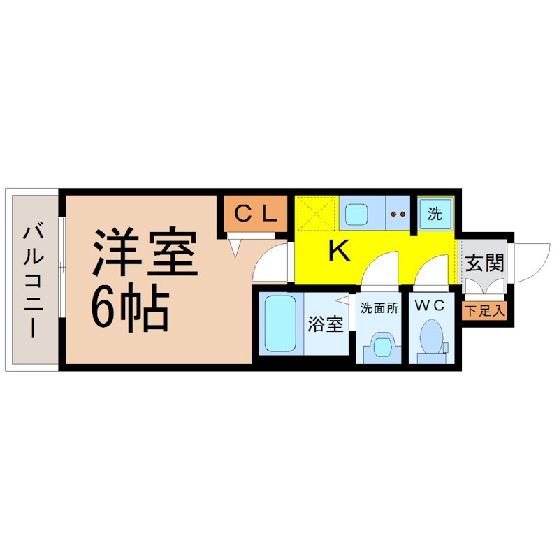 アステリ鶴舞エーナ 間取図　洋室6帖　脱衣洗面所　クローゼット付　バルコニー