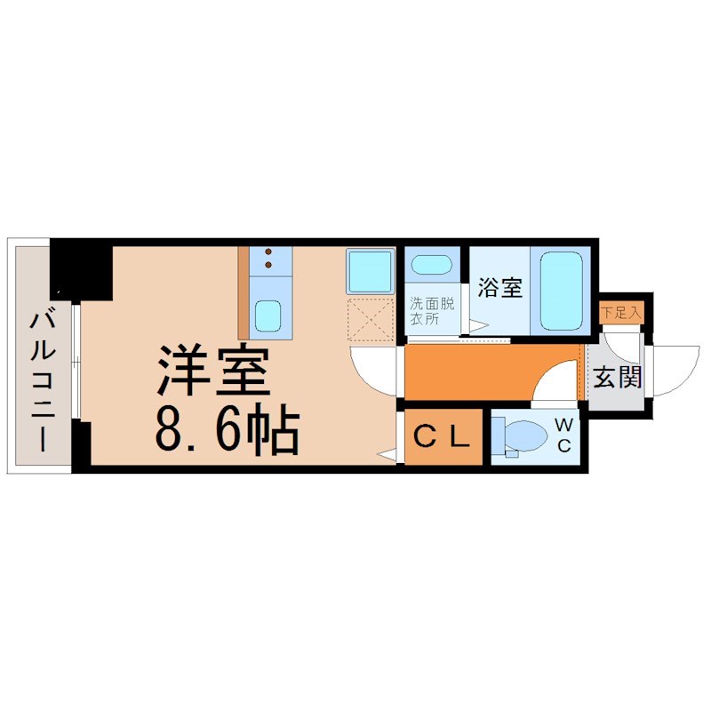 第2金山フクマルビル 間取図　洋室8.6帖　脱衣洗面所　バルコニー