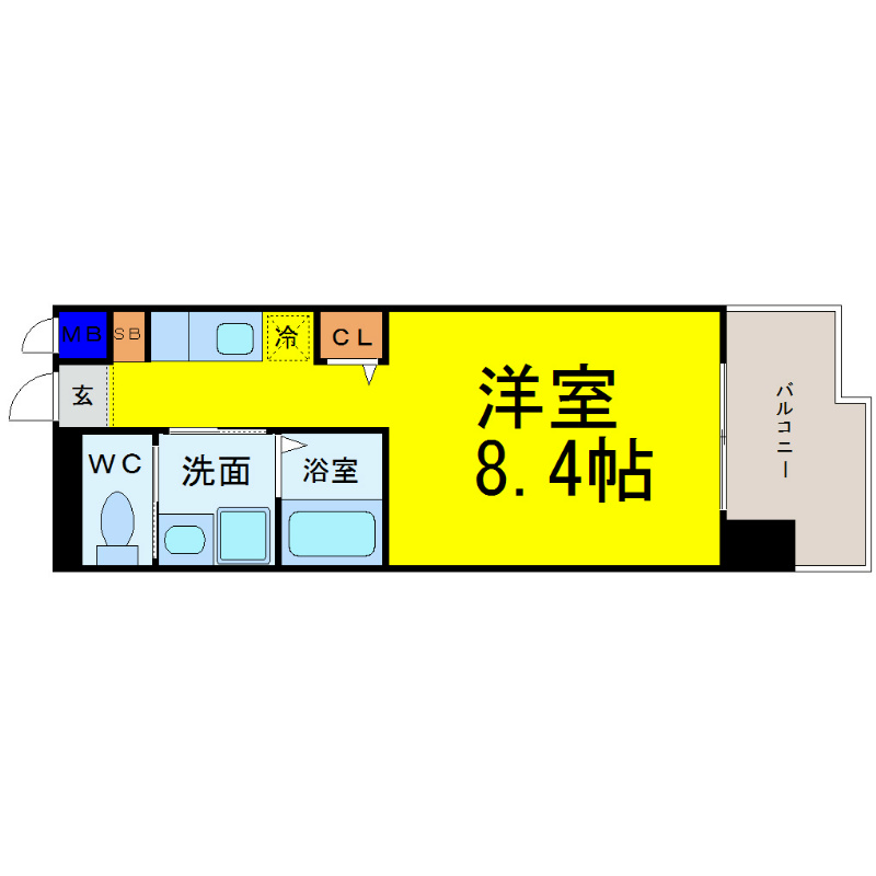 ピーステン名駅南 間取り　洋室8.4帖　エアコン付