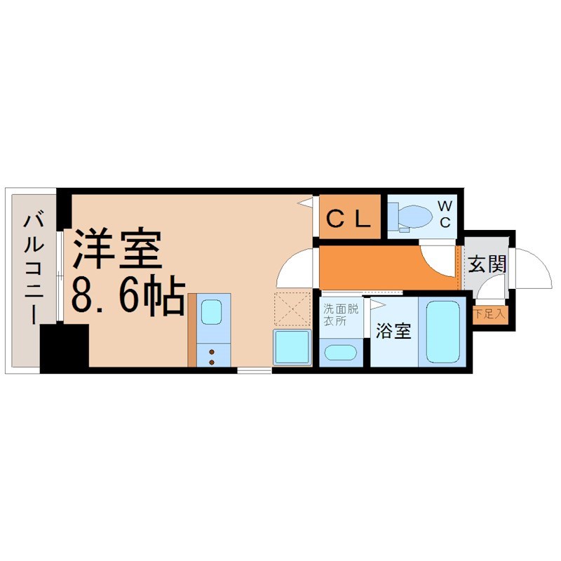 第2金山フクマルビル 間取図　洋室8.6帖　脱衣洗面所　バルコニー