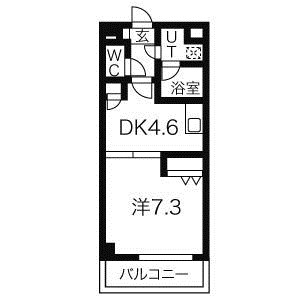 ベレーサ山王 間取り　洋室7.3帖　ＤＫ4.6帖