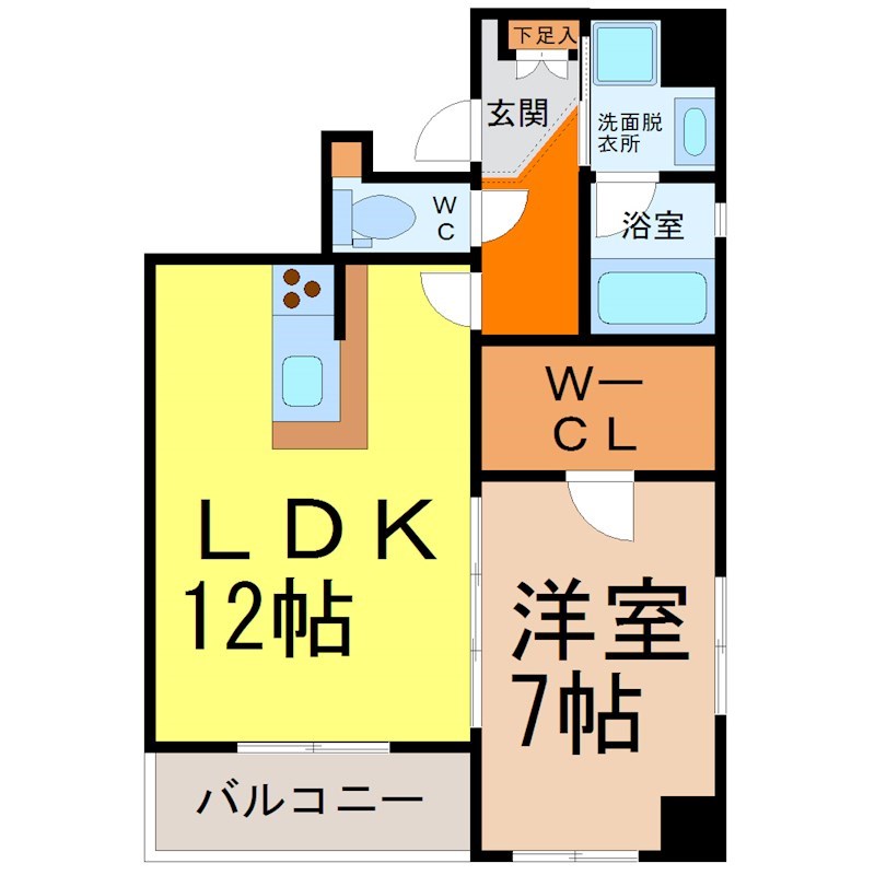 ＫＡＲＥＮＣＯＵＲＴ名駅南（カレンコート名駅南） 間取図　ＬＤＫ12帖　洋室7帖　ウォークインクローゼット付