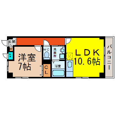 プリミエール塩付通 間取図　ＬＤＫ10.6帖　洋室7帖　脱衣洗面所　バルコニー