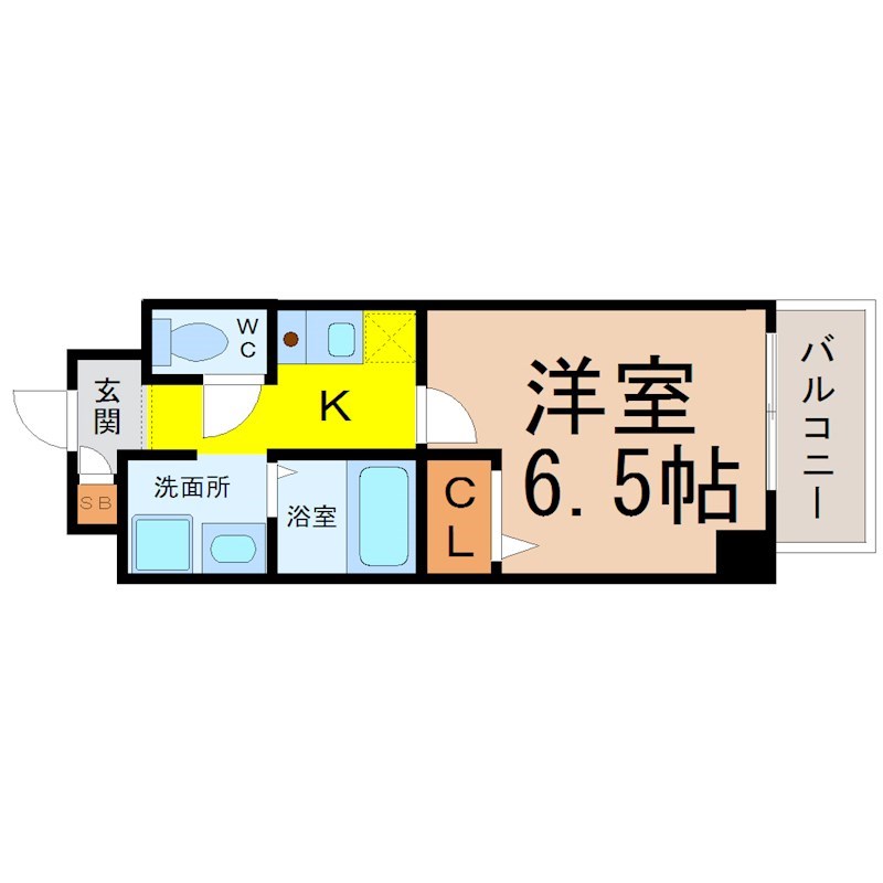 グリーンハイツ白川 間取り　洋室6.5帖　脱衣洗面所　バルコニー
