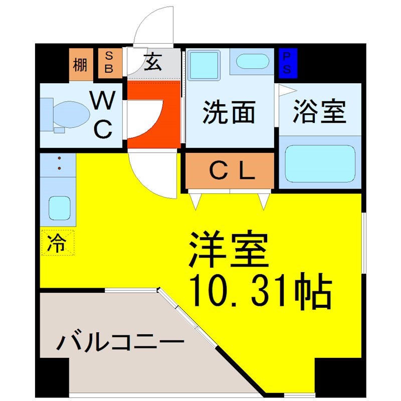 ＧＲＡＮＤＵＫＥ東別院ｃｒｅａ 間取図　洋室10.3帖　脱衣洗面所　バルコニー