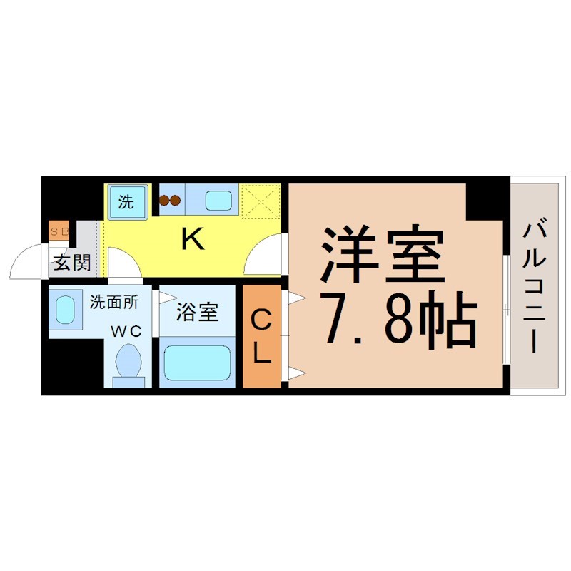 アイコート六番 間取り　洋室7.8帖　脱衣洗面所　バルコニー