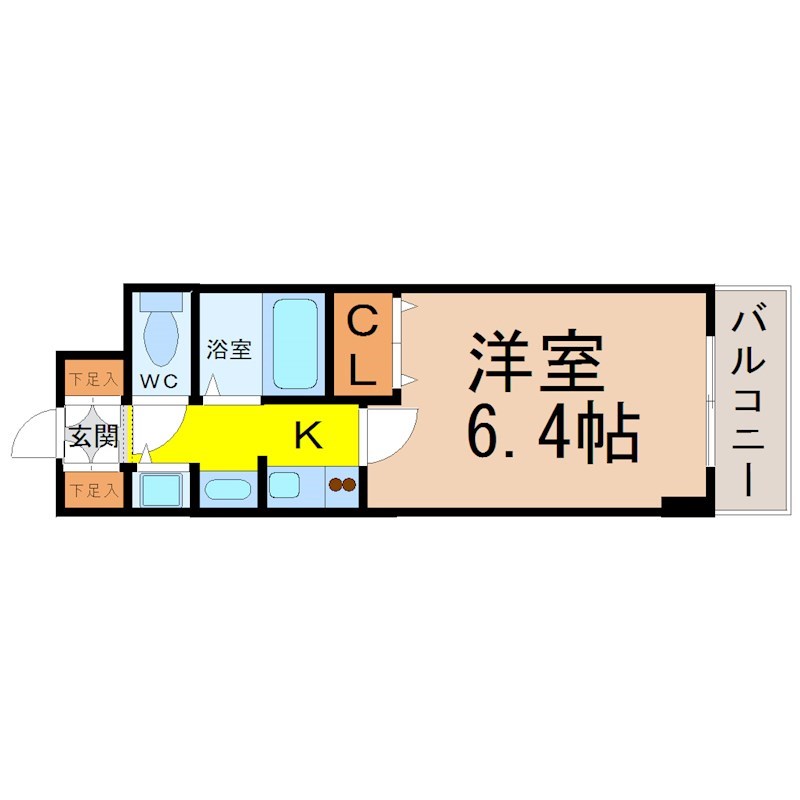 プレサンス上前津リラクシア  間取図　洋室6.4帖　独立洗面台　クローゼット付