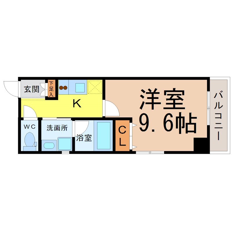 第15フクマルビル 間取図　洋室9.6帖　脱衣所　バルコニー