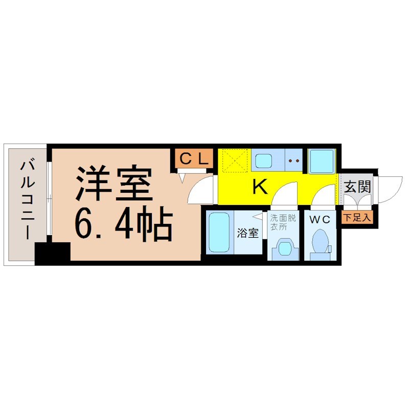 アステリ鶴舞ディオ 間取図　洋室6.4帖　脱衣洗面所　バルコニー