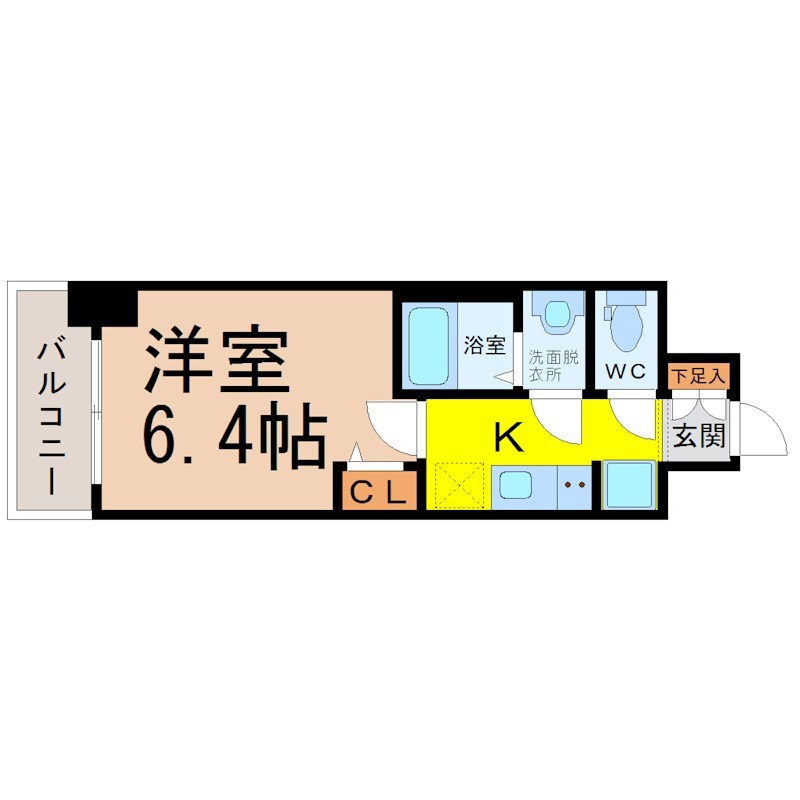 アステリ鶴舞ディオ 間取図　洋室6.4帖　脱衣洗面所　バルコニー