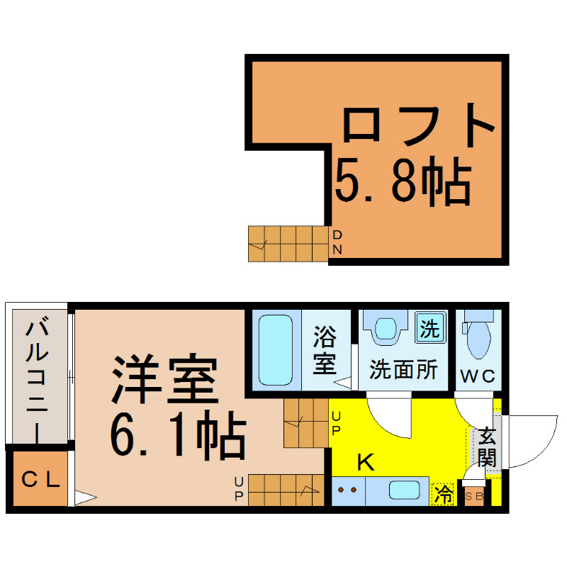 ＡＲＶＩＴＡ（アルヴィータ） 間取図　洋室6.1帖　ロフト5.8帖
