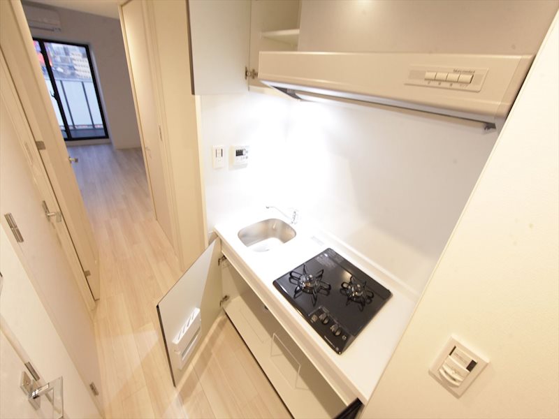 S-RESIDENCE本郷 システムキッチン（ガス2口コンロ付き）収納スペース充実