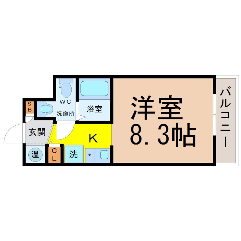 アーバンフラッツ新栄 間取図　洋室8.3帖　脱衣洗面所　バルコニー