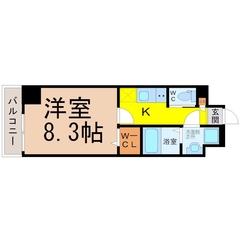 Ｓ－ＦＯＲＴ堀田通 間取図　洋室8.3帖　脱衣洗面所　ウォークインクローゼット
