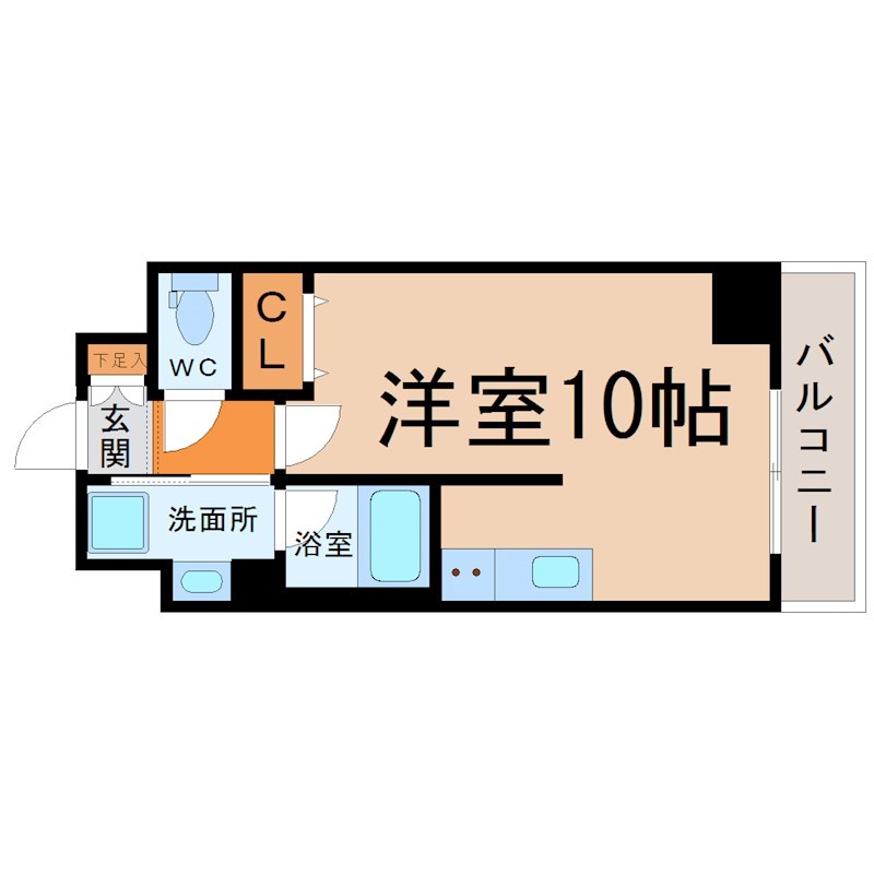 プロシード大須 間取図　洋室10帖　脱衣洗面所　クローゼット付　バルコニー