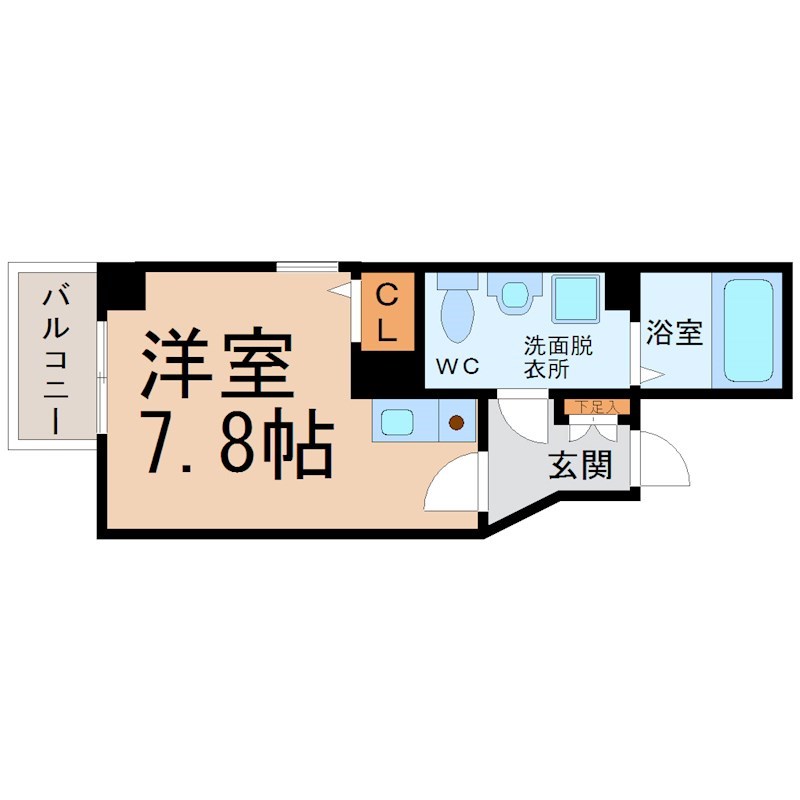 Ｍ’ｓマンション 間取図　洋室7.8帖　脱衣洗面所　バルコニー