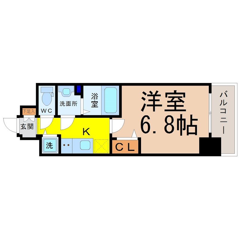 プレサンス上前津グレース 間取図　洋室6.8帖　脱衣洗面所　バルコニー