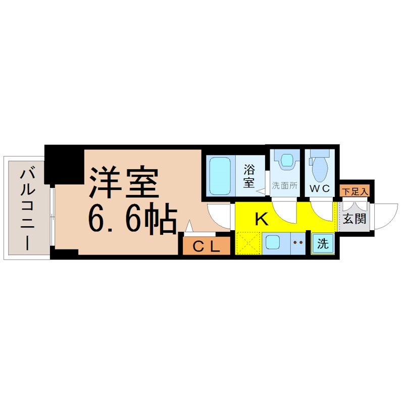 アステリ鶴舞テーセラ 間取図　洋室6.6帖　脱衣洗面所　バルコニー