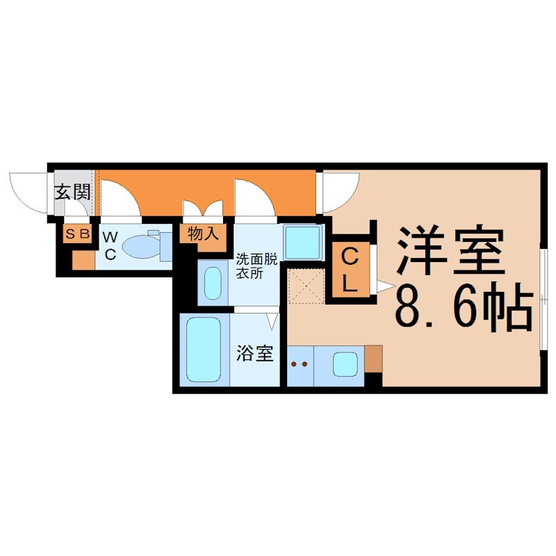 ＬＵＯＲＥ吹上 間取図　洋室8.6帖　脱衣洗面所　クローゼット付