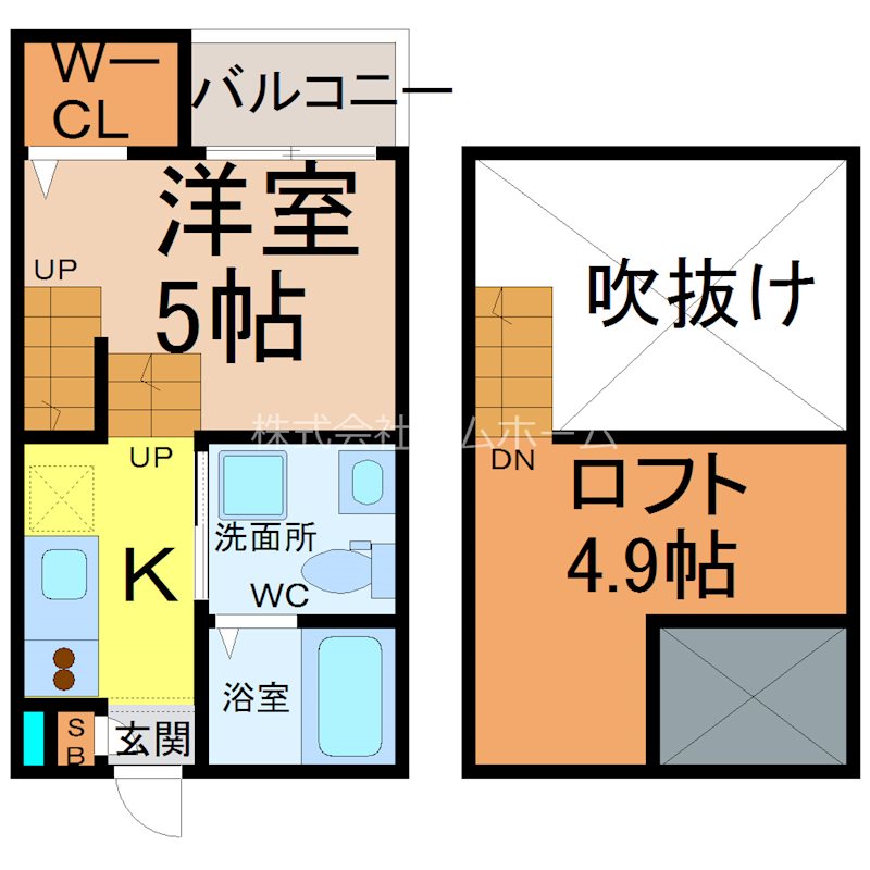 ベーネ浄心 下階洋室5帖　上階洋室4.9帖　光インターネット使い放題無料　家具家電ご用意できます