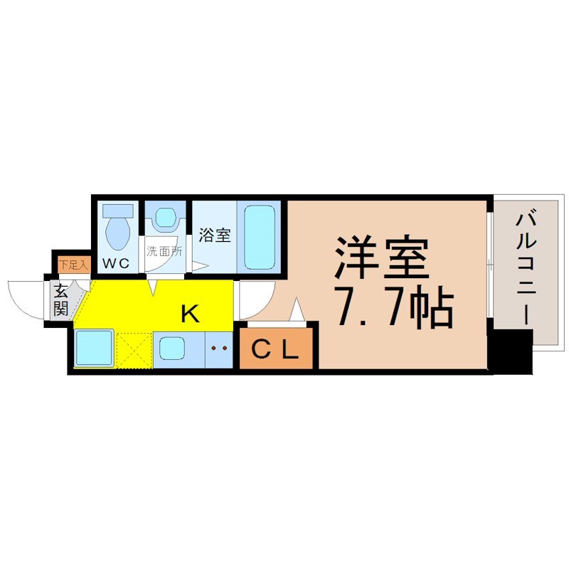 アルフィーレ新栄 間取図　洋室7.7帖　脱衣洗面所　バルコニー