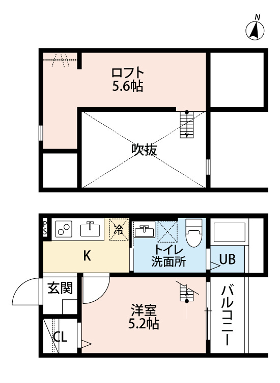 ブランフィーユ 間取図　洋室5.2帖　ロフト5.6帖