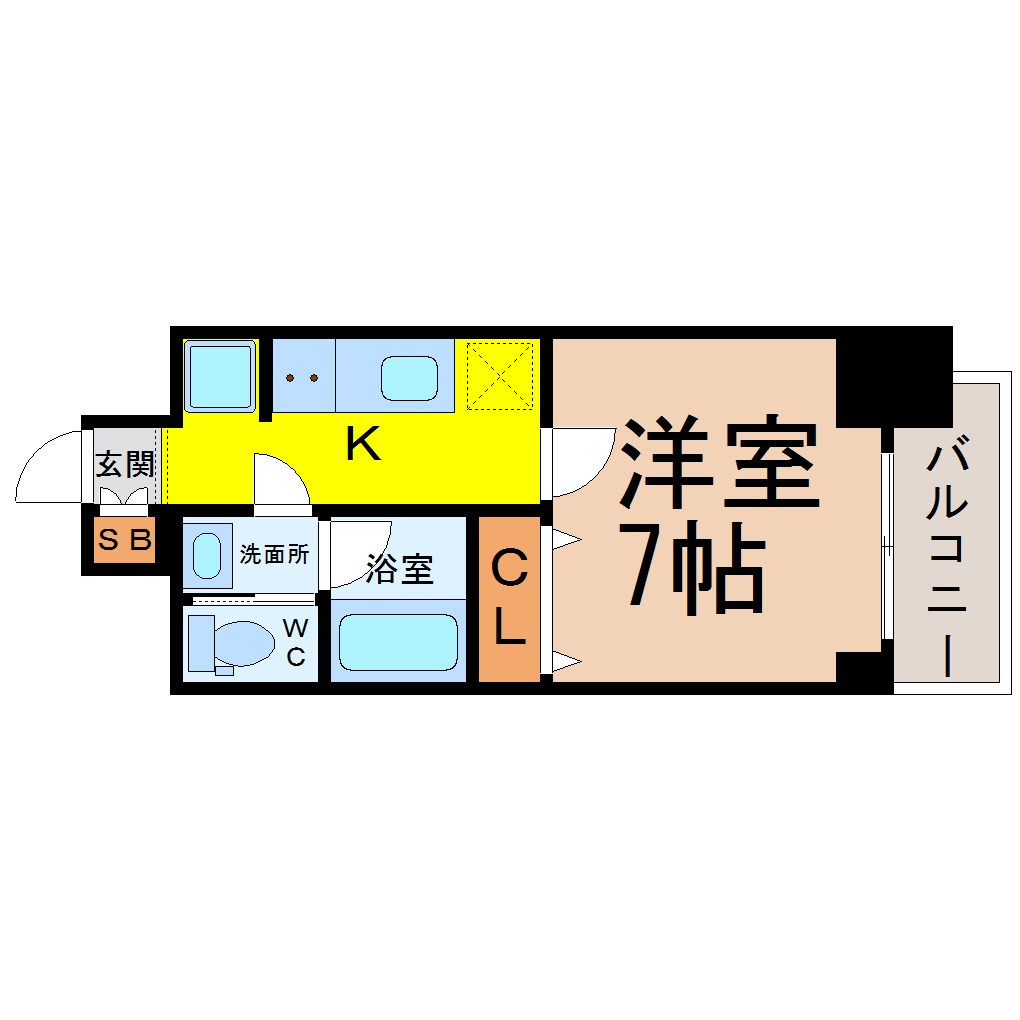 プロシード瑞穂 間取図　洋室7帖　脱衣洗面所　クローゼット付　バルコニー
