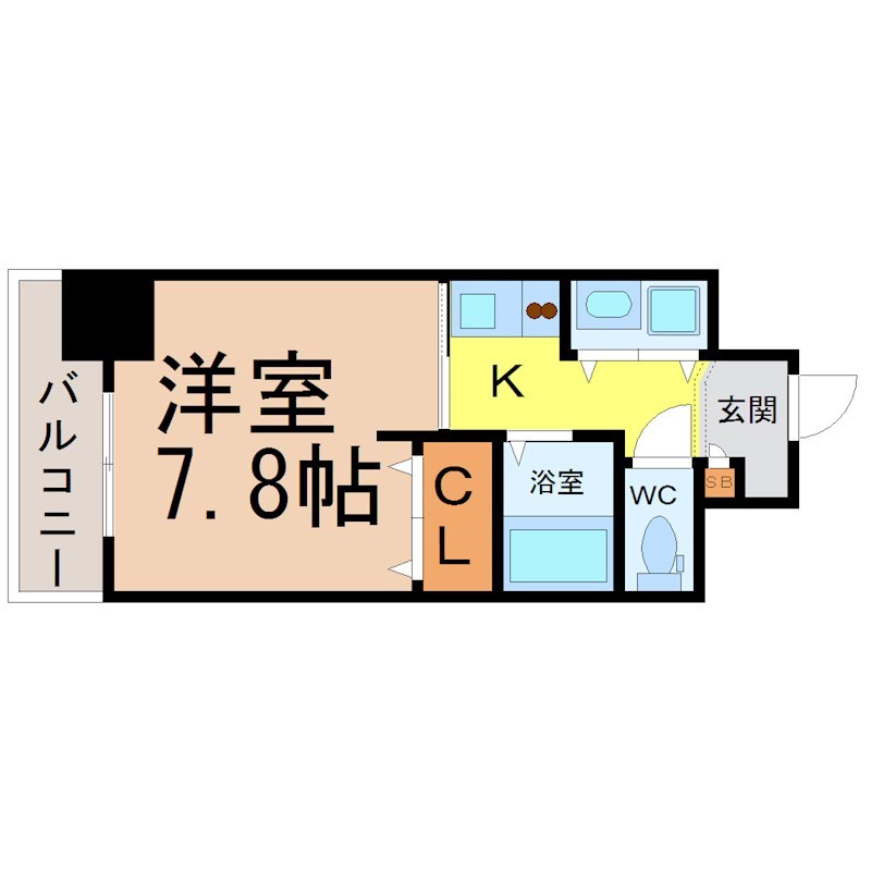 ＡＸＩＳ桜通内山 間取図　洋室7.8帖　独立洗面台　バルコニー