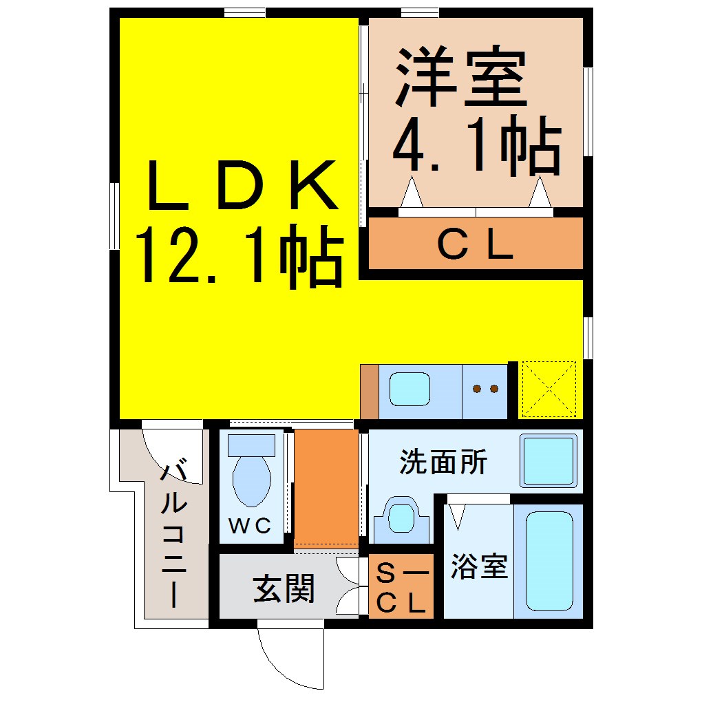 グランレーヴ吹上 間取図　ＬＤＫ12.1帖　洋室4.1帖　南面バルコニー