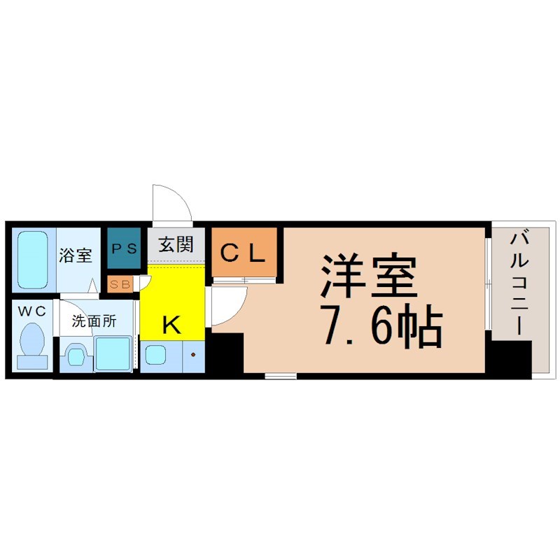 アスティ千種 間取図　洋室7.6帖　脱衣洗面所　バルコニー