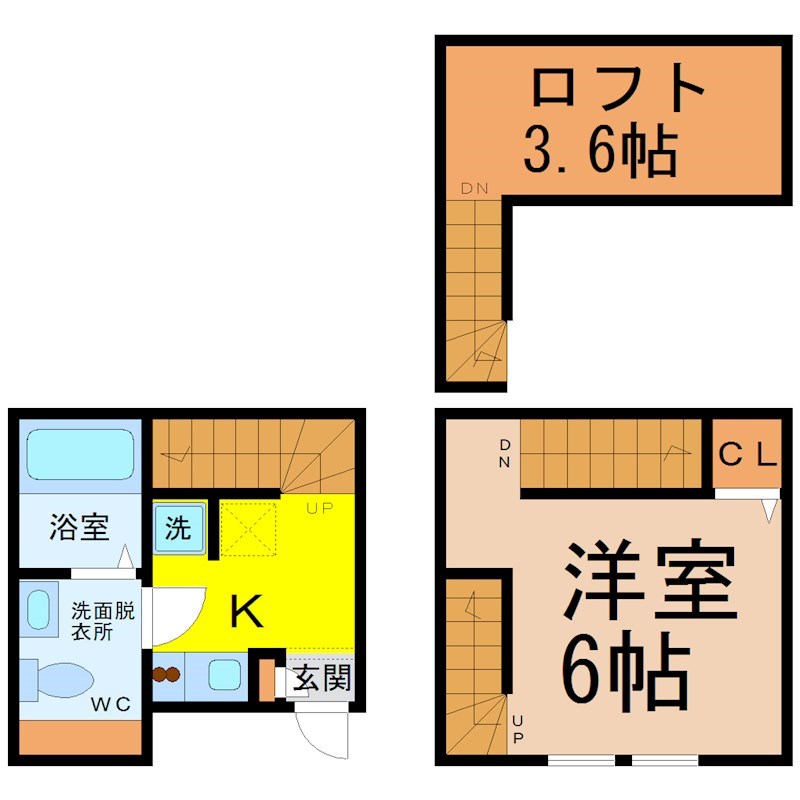 ベルドーム大江 間取り　洋室6帖　ロフト3.6帖