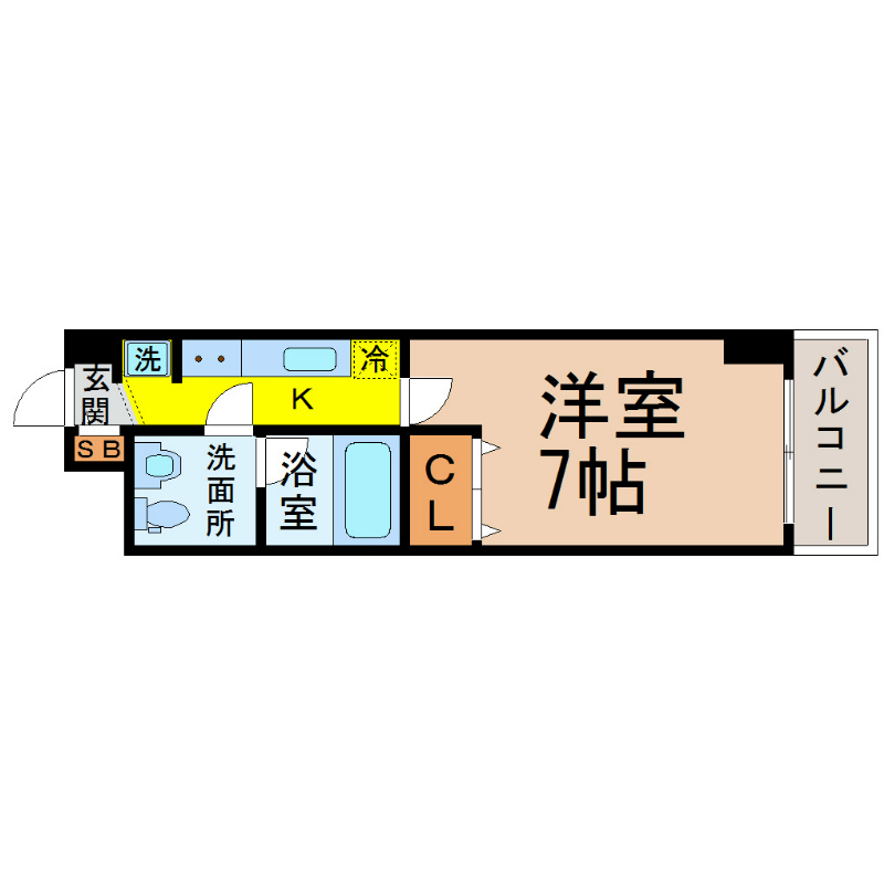 プロシード新栄 間取図　洋室7帖　独立洗面台　バルコニー