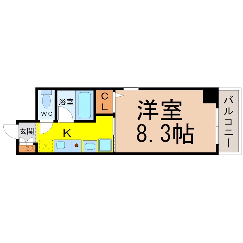 ｕｎｅ　ｓｅｍａｉｎｅ（アンスメン） 間取り　洋室8.3帖　独立洗面台　南面バルコニー