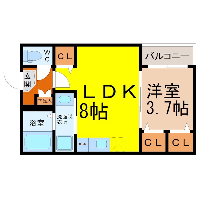 ハーモニーテラス中村公園 間取図　ＬＤＫ8帖　洋室3.7帖　脱衣洗面所