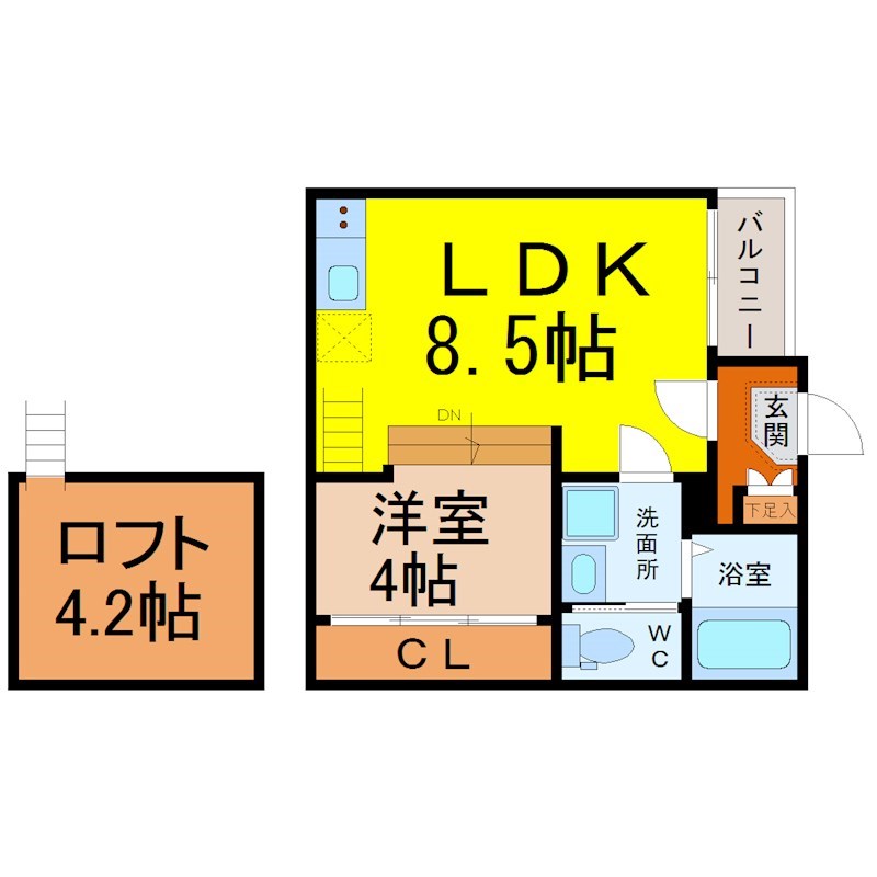 ハーモニーテラス中村公園 間取図　ＬＤＫ8.5帖　洋室4帖　ロフト4.2帖