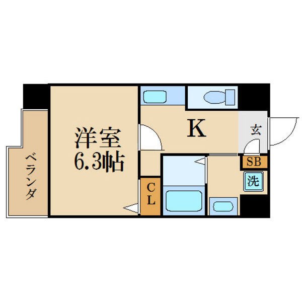 フローライト上前津 間取り　洋室6.3帖　脱衣洗面所　バルコニー