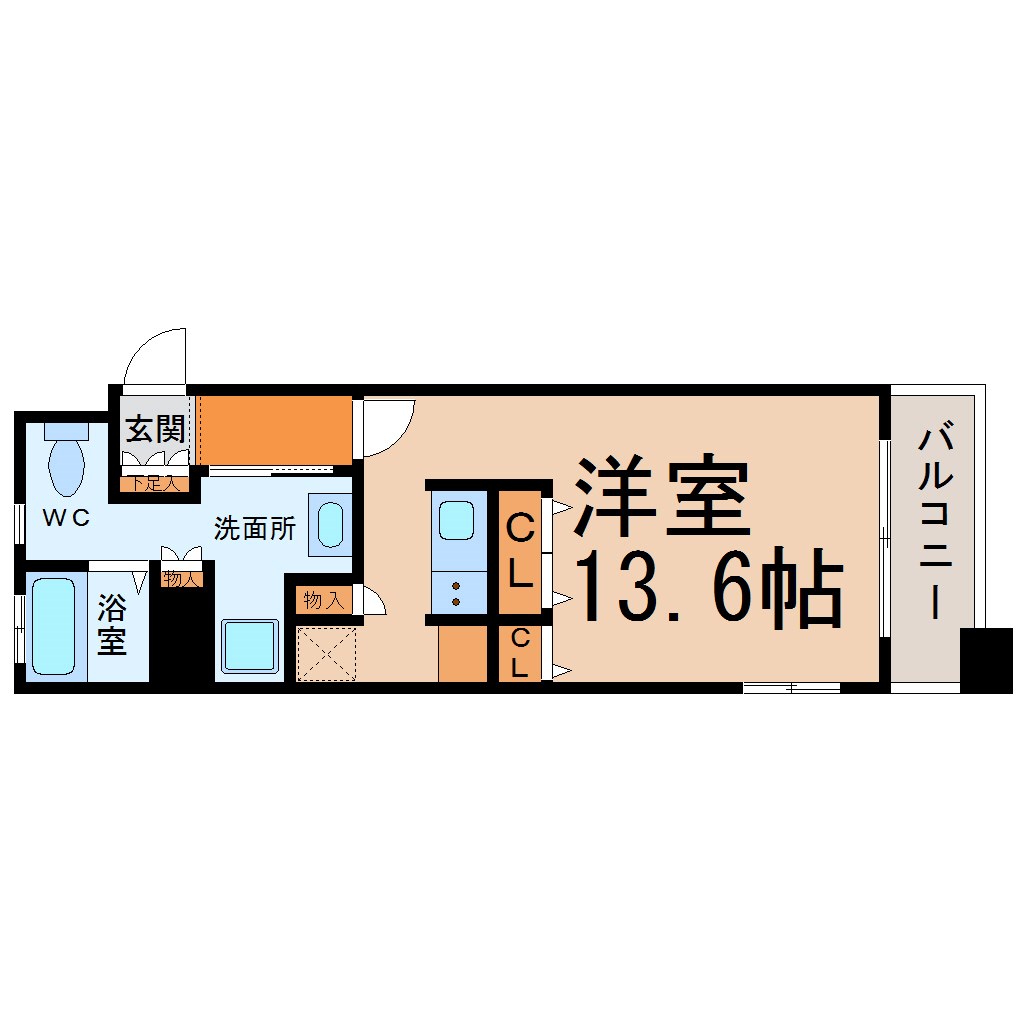 ＮＳＺＥＡＬ大曽根 間取図　洋室13.6帖　脱衣洗面所　バルコニー