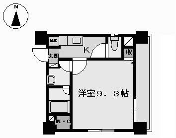 レーベスト志賀本通 間取り　洋室9.3帖　エアコン完備