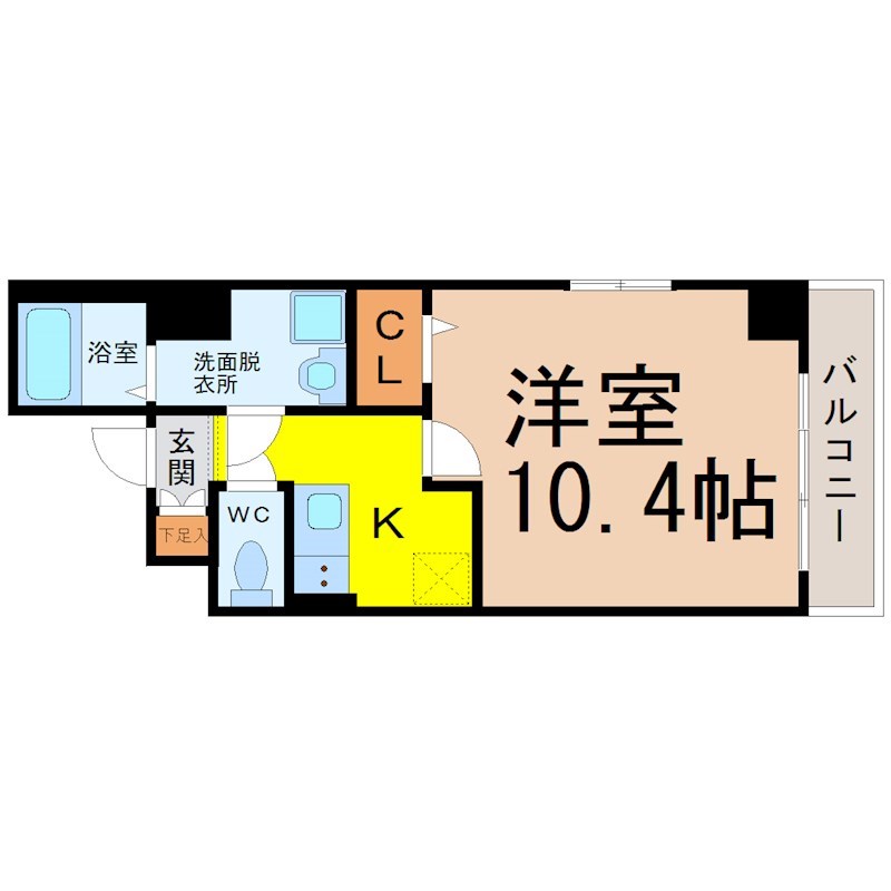 サクシードＭｔ.1金山 間取図　洋室10.4帖　脱衣洗面所　2面採光