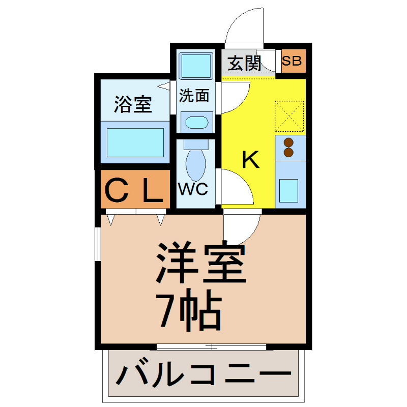 Ａｃｔｙ白鳥（アクティ白鳥） 間取図　洋室7帖　2面採光　バルコニー