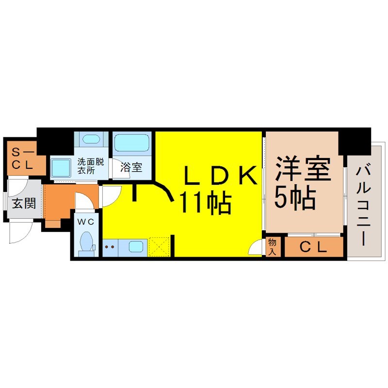 ダイワシティー大須 間取図　ＬＤＫ11帖　洋室5帖　脱衣洗面所　バルコニー