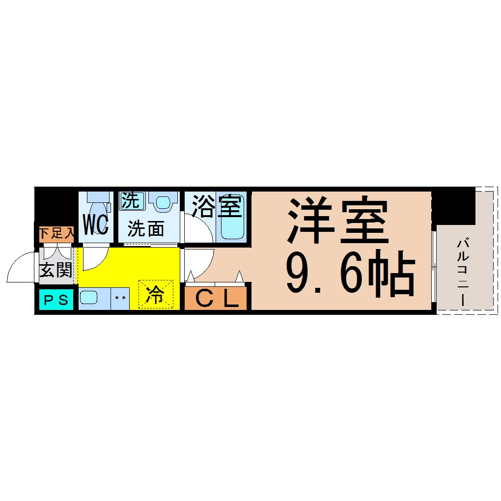 ＡｒｔｉｚＡ上前津II（アルティザ上前津II） 間取図　洋室9.6帖　脱衣洗面所　バルコニー