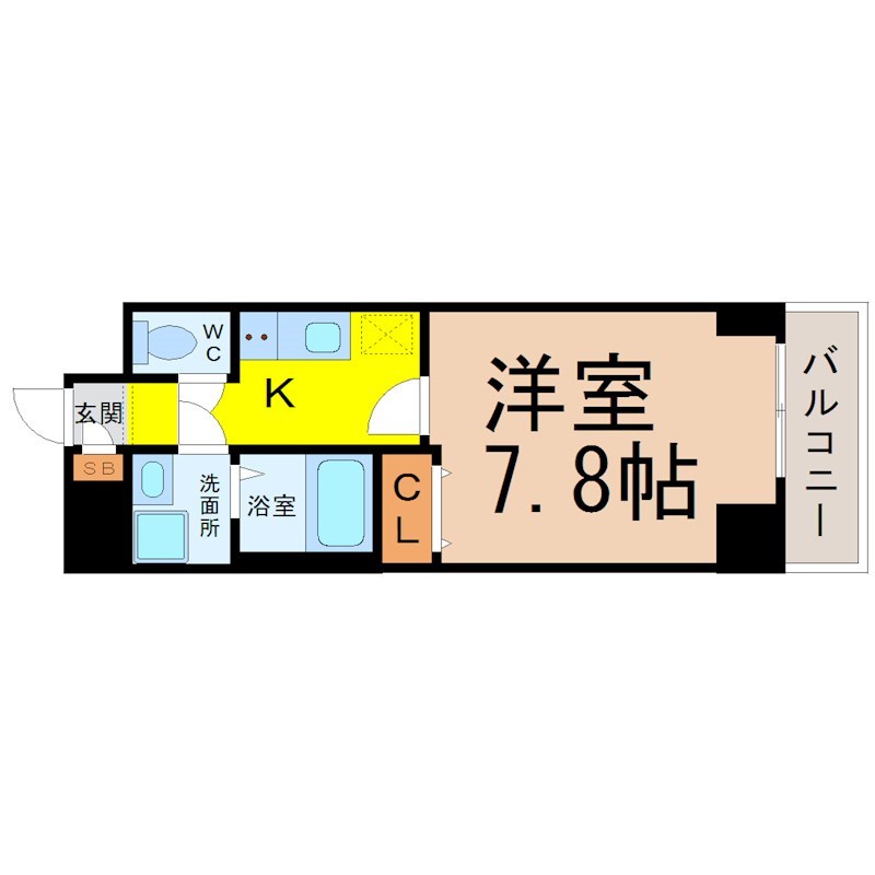 グランツ昭和館 間取図　洋室7.8帖　脱衣洗面所　バルコニー